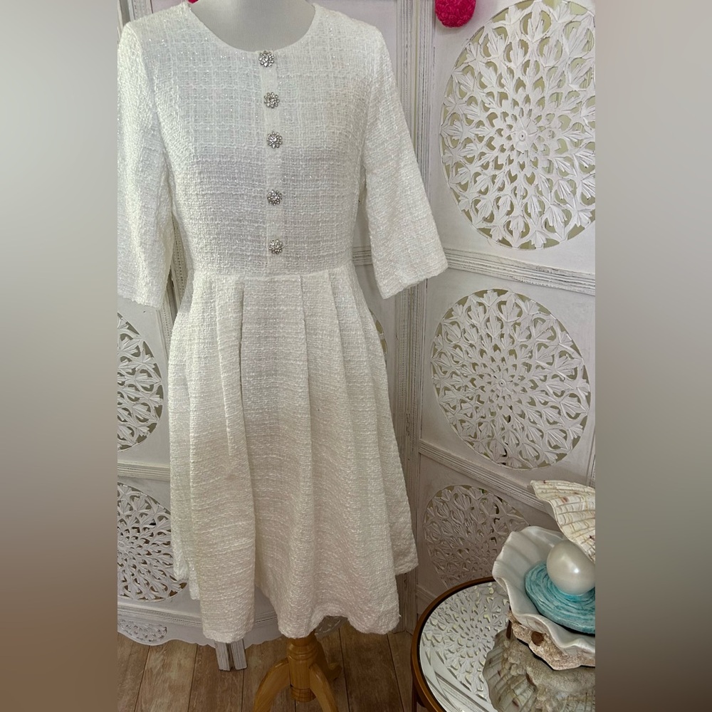 White Wool with silver glitter tweed Dress